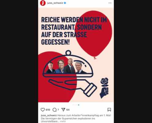 Aufruf zu Gewalt bei 1. Mai-Demo: Linksfaschistische Juso will Reiche zum Essen servieren.