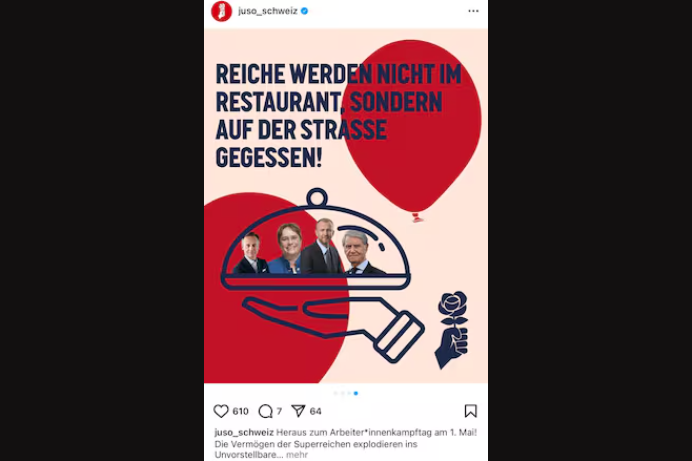Aufruf zu Gewalt bei 1. Mai-Demo: Linksfaschistische Juso will Reiche zum Essen servieren.